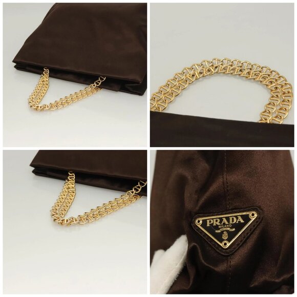 PRADA Chain Tote Bag Satin Brown Gold Auth 127862 - Picture 16 of 16